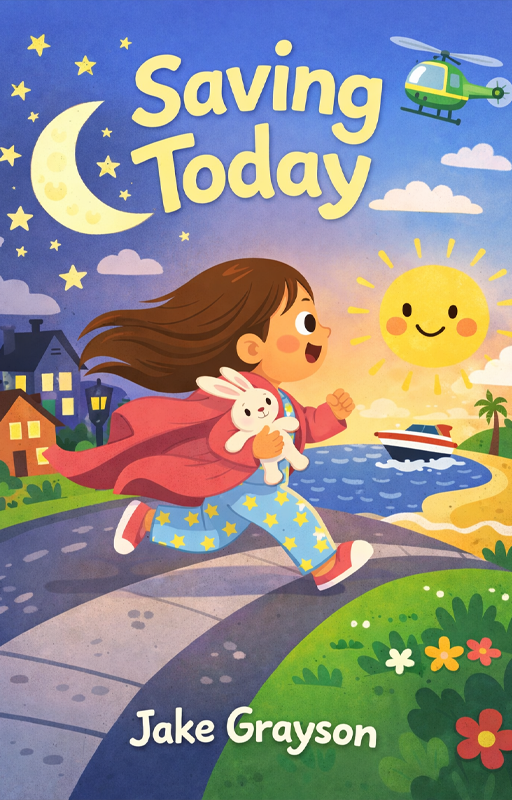 A little girl in her PJs running down the street after the sun